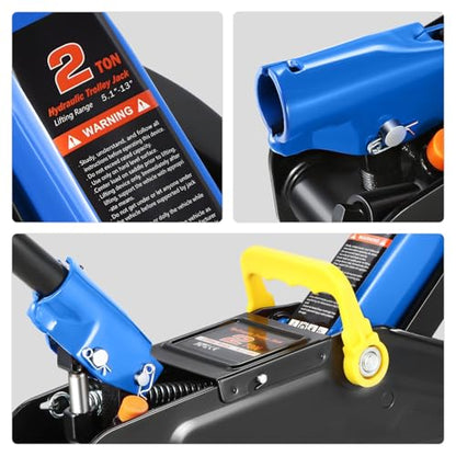 PM PERFORMOTOR Low Profile Hydraulic Trolley Service/Floor Jack Combo with 2 Ratchet Jack Stands, 2 Ton (4000 lbs) Capacity, Blue, PM-TOL-FJ3P-BL - color: Blue