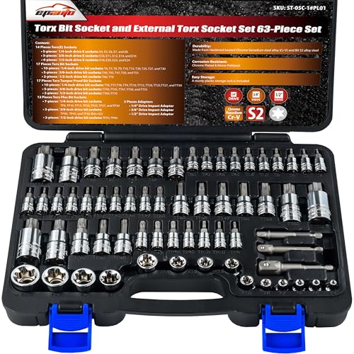 EPAuto Torx Bit Socket and External Torx Socket Set 63-Piece Set - size: Torx Bit- 63 Pieces