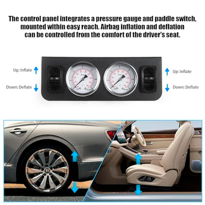 Air Gauge Control Kit in-Cab Dual Panel Paddle Valve Switch with Quick Connect Fitting for Air Bag Suspension System 0-180psi - color: Dual dial