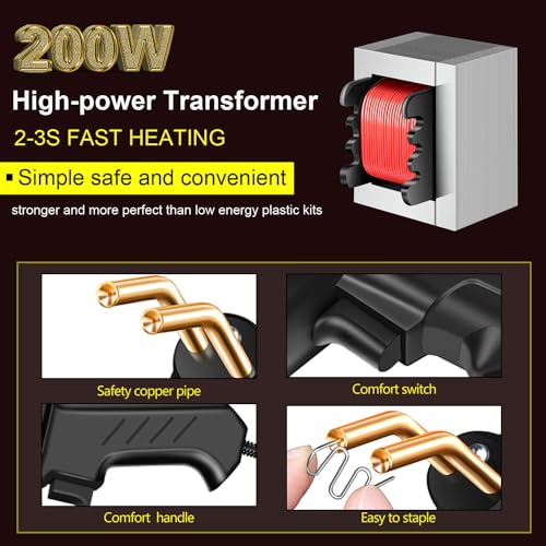 200W Plastic Welder Hot Stapler, 2000PCS Staples - Bumper Repair | 1112°F in 2-3s, Built-in LED, Ergonomic Grip, 4 Types Rust-Proof Steel Staples, for Auto Bumper, Dashboard Motorcycle Fairing