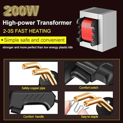 200W Plastic Welder Hot Stapler, 2000PCS Staples - Bumper Repair | 1112°F in 2-3s, Built-in LED, Ergonomic Grip, 4 Types Rust-Proof Steel Staples, for Auto Bumper, Dashboard Motorcycle Fairing