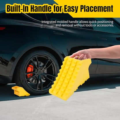 MaxxHaul High Visibility Poly Foam Wheel Chock 2-Pack | 8" x 4" x 4" Lightweight Tire Stop | Slip-Resistant Rubber Base | Built-in Handle | Safety Yellow (50503) - color: YELLOW