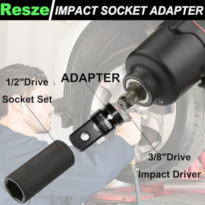Resze 2PCS Impact Socket Adapter and Reducer Set | 3/8"to 1/2" Drive Socket Adapter Set, Square Adapter Breaker Bar Wrench Conversion Kit Mechanic tools - size: 3/8"to 1/2"