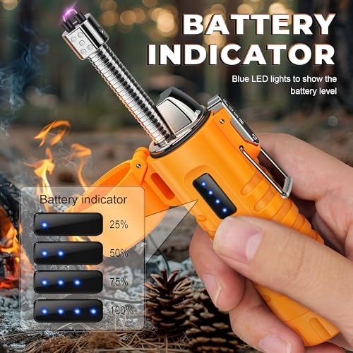 Lafagiet Electric Lighter, USB C Rechargeable, with LED Battery Display, Flashlight, 360° Flexible extendable Arc Lighters for Candle, Camping, Outdoor Adventure - color: Lf51-orange