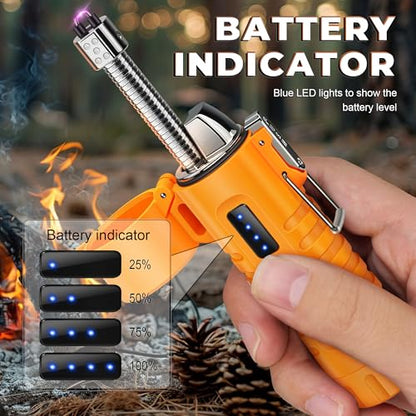 Lafagiet Electric Lighter, USB C Rechargeable, with LED Battery Display, Flashlight, 360° Flexible extendable Arc Lighters for Candle, Camping, Outdoor Adventure - color: Lf51-orange