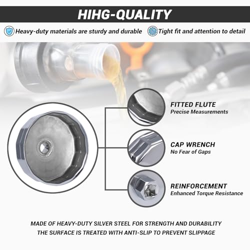 Oil Filter Wrench Compatible with Dodge, Mercedes E320, and Jeep 3.0L Diesel Engines, 83-84mm 14Flutes Cap Removal Tool Socket Alloy Steel