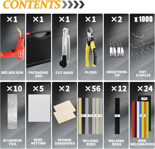 220w Plastic Welder,Upgraded 2 in 1 Plastic Welding Kit,Plastic Repair Kit 1000pcs Hot Staples & 92pcs Plastic Welding Rods for Car Bumper Plastic Crack Repair (Red) - style: Hot Staples-red
