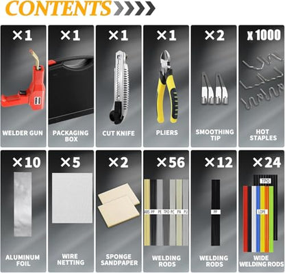 220w Plastic Welder,Upgraded 2 in 1 Plastic Welding Kit,Plastic Repair Kit 1000pcs Hot Staples & 92pcs Plastic Welding Rods for Car Bumper Plastic Crack Repair (Red) - style: Hot Staples-red