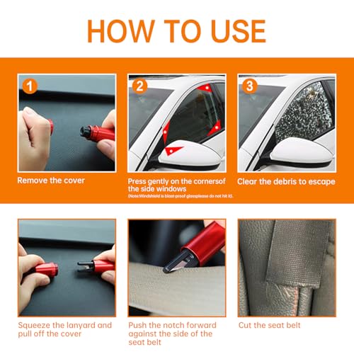 4Pcs Safety Hammer, 2 in 1 Car Window Breaker and Seatbelt Cutter, Red | 2026 Upgraded Portable Emergency Escape Tool for Car, Underwater Glass Breaker for Automotive Accidents