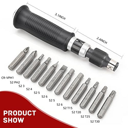 1/2" Hand Manual Reversible Impact Driver Set Extractor-12 PCS Impact Screwdriver S2 Steel Much More Durable Disengage Rusted Fasteners (1/4) - size: 1/4