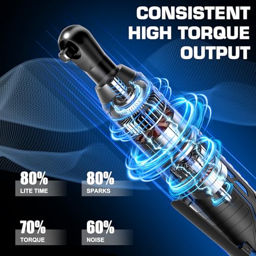 LUXTER Cordless Electric Ratchet Wrench Set, 3/8", 45Ft-lbs High Torque, 12V Compact Power Ratchet, with 2 Packs 2000mAh Lithium-Ion Battery, 10 Sockets & Extension Bar, Variable Speed Trigger