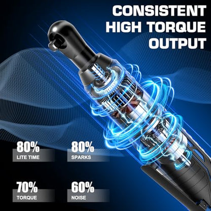 LUXTER Cordless Electric Ratchet Wrench Set, 3/8", 45Ft-lbs High Torque, 12V Compact Power Ratchet, with 2 Packs 2000mAh Lithium-Ion Battery, 10 Sockets & Extension Bar, Variable Speed Trigger