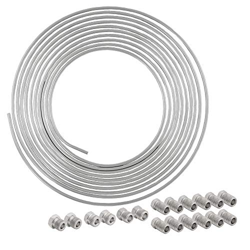 4LIFETIMELINES – 1/4" x 25' Stainless Steel Brake Line Kit with 16 SAE Fittings | 316L Marine-Grade Tubing | Inverted Flare, 0.028" Wall | Corrosion & Rust Resistant | Universal Fit for Cars & Trucks - size: 1/4 x 25 Kit