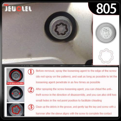 805 Wheel Locking Nut Key for Jeep Renegade Wrangler Cherokee Dodge Journey 2016-2020, 29mm Lock Bolt Inner Dia Anti-Theft Lug Nut Removal Tool - size: 805