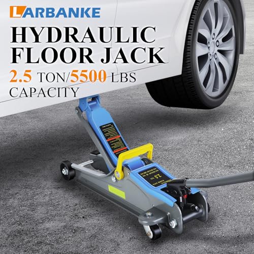 LARBANKE 2.5 Ton Floor Jack,Low Profile Jack with Portable Handle and Reflective Tape,Hydraulic Trolley Floor Jack for Garage, Home, Shop,Lifting Range 3.35"-15.16",Blue&Gray