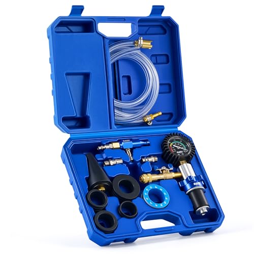 OMT Coolant Vacuum Refill Kit, 13 Pcs Radiator Cooling Tool Set with Hose | Solid Aluminum Alloy Material, Fast Evacuation & Leak Testing, 0 to -30 inHg Gauge, Universal Fit for Auto Mechanics, Blue - color: Blue