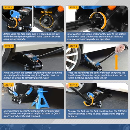 Auto Dynasty 2 Ton Floor Jack with Jack Stands, Heavy Duty Steel Hydraulic Racing Floor Jack with Single Piston Quick Lift Pump, Hydraulic Trolley Service Car Jack, Blue - color: Blue