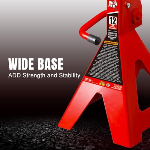 Big RED 12 Ton Jack Stands with Lock Adjustable Height to 28.15'', Fit for Cars, SUVs, and Most Automobiles, Red, 2 Pack - size: 12 Ton, style: 1 Pair