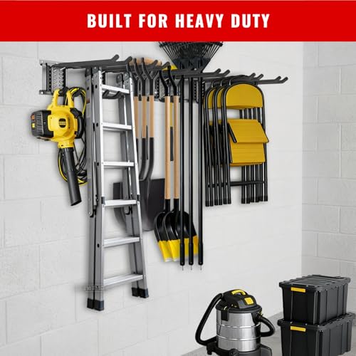 Garage Tool Organizer Wall Mount, Easy to 48inch Install Heavy-Duty Garage Storage System with 9 Adjustable Hooks, Garden Tool Rack for Shovels, Rakes, Yard Tools - size: 48" System - 9 Piece Set