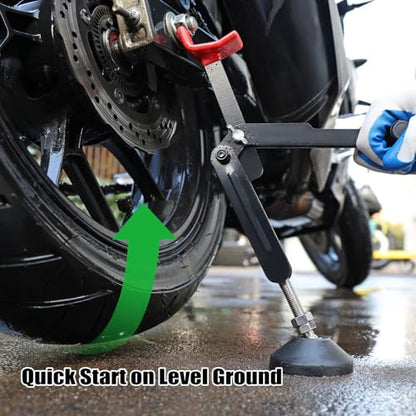 7-piece motorcycle cleaning kit, including Portable Lift Jack for Chain Maintenance & Wheel Cleaning with Chain Brush, Tire and Wheel Brush, Oil-Pads,Universal Fit for Dirt Bike, Motorcycle
