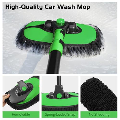 Ordenado 15°Curved Car Wash Brush with Long Handle, 43" Car Cleaning Brush with Extension Pole, Microfiber RV Wash Mop Scratch-Free, Exterior Washer Mop for Washing Roof Truck Camper SUV Caravan Green - color: Black and Green