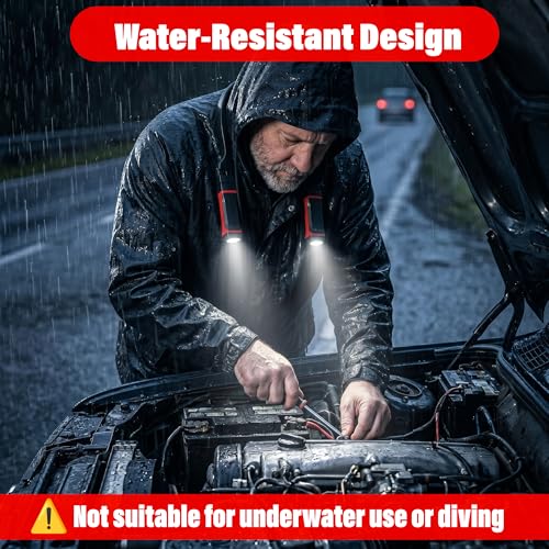 2Pcs Neck Light Detachable with Magnetic Base, Rechargeable LED Work Lamp, Hands Free Flexible Around Neck Mechanic Headlamp Flashlight with 2 Modes for Reading Repair, Gift for Men Women (Black Red)