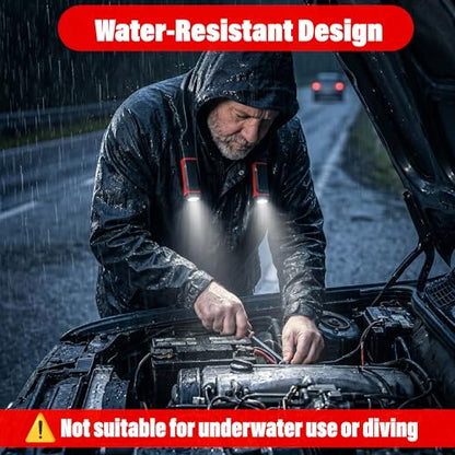 2Pcs Neck Light Detachable with Magnetic Base, Rechargeable LED Work Lamp, Hands Free Flexible Around Neck Mechanic Headlamp Flashlight with 2 Modes for Reading Repair, Gift for Men Women (Black Red)