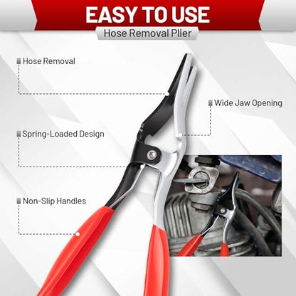 4PCS Hose Clamp Pliers Kit, Long Reach Wire Spring Plier, Hose Remover and Flat Band Pliers for Water Hose and Automotive Radiator Heater, Fuel, Coolant, Oil Removal with Bag