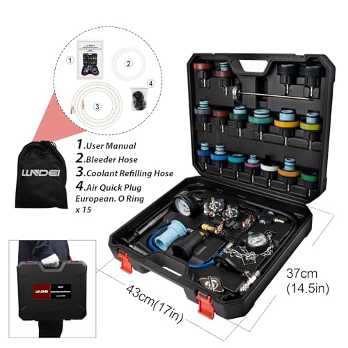 LLNDEI Coolant Radiator Pressure Tester Kit 28PCS Radiator Pressure Tester Pneumatic Vacuum Cooling System Purge Refill Leak/Refiller Set, Universal Automotive Domestic/Import Vehicles, Motorcycle