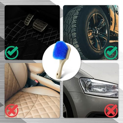 Vesici 2 Pcs 10 Inch Car Wash Brush Head with Soft Detailing Bristle Flow Through Car Cleaning Brush with 1 Pcs Stiff Bristle Wheel Brushes for Motorboat Rv Facades of Houses Wheel Carpet (Blue) - color: Blue