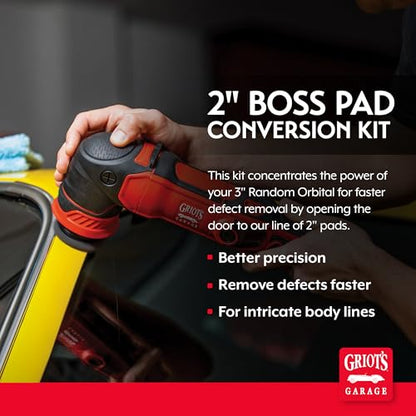 Griot's Garage BOSS 2" Orbital Conversion Kit for Car Polishing and Detailing, Compatible with G8 Mini Random Orbital, Includes Extension Backing Plate, Microfiber and Foam Buffing Pads