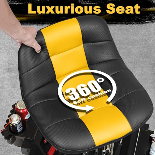 Rolling Stool with Wheels, Adjustable Height Pneumatic Garage Work Mechanic Stool Seat with Backrest, 400 LBS Capacity 360° Swivel Mechanic Crepper Chair with Tool Tray Storage, Yellow - color: Yellow