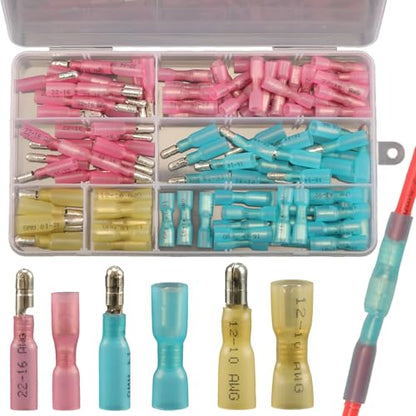 Feggizuli 110pcs Heat Shrink Bullet Wire Connectors Kit, Waterproof Bullet Terminals Connectors Female & Male Wire Crimp Terminals, Marine Grade Bullet Terminals