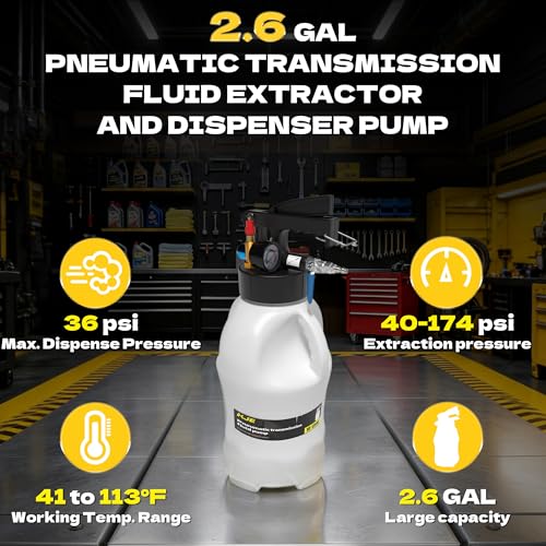 KJE 10L Transmission Fluid Pump and Oil Extractor Tool Kit, Pneumatic Transmission Fluid Pump, 2-Way Vacuum Fluid Evacuator Kit with 15 PCS ATF Filler Adapters and 5 Hoses for Automotive Use