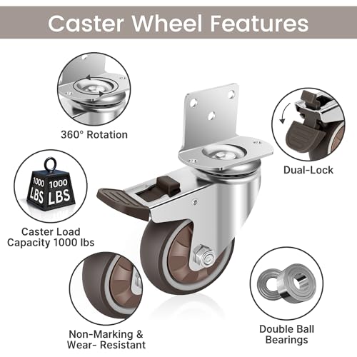 Nefish 3 Inch Side Mount Casters Wheels, L-Shaped Rubber Caster Set of 4, Ball Bearing 360 Degree Plate Swivel Castors Wheel 1000 LBS, Casters Wheels for Furniture, Baby Bed, Kitchen, Cabinet, Table - style: 3 IN L-Shaped (4 Pack)