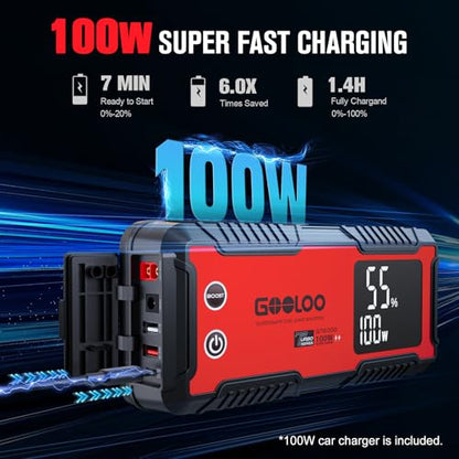 GOOLOO 6000A Jump Starter GT6000 Car Starter with 100W Bi-Directional Fast Charge, Powerful 12V Auto Battery Booster(All Gas & up to 12L Diesel Engine), Supersafe Portable Jump Box for Emergency Use