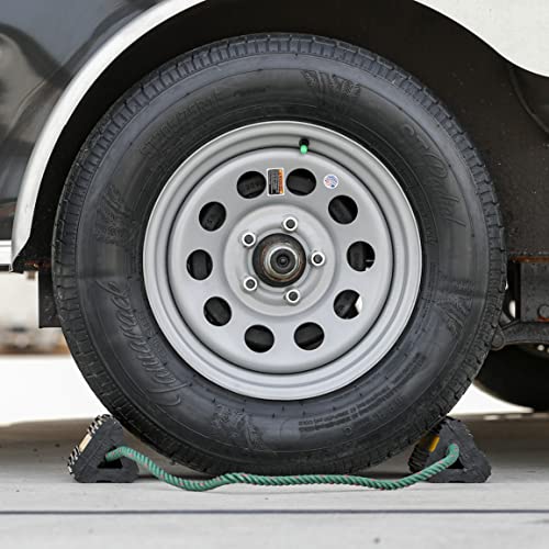 Buyers Products WC24483 Heavy Duty Wheel Chock Set, 4x4x8 Rubber Wheel Chocks with 36 Inch Nylon Rope, Rust & Chemical Proof, Reflective Tape, for Trucks, Utility Vehicles, Ground Support Equipment