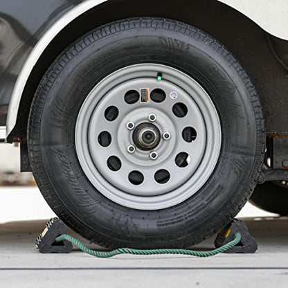 Buyers Products WC24483 Heavy Duty Wheel Chock Set, 4x4x8 Rubber Wheel Chocks with 36 Inch Nylon Rope, Rust & Chemical Proof, Reflective Tape, for Trucks, Utility Vehicles, Ground Support Equipment