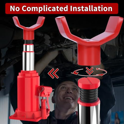 2-in-1 Bottle Jack Adapter - Universal Steel Adapter for Safe Jack Lift, Fits 1.61-Inch (41mm) or Smaller Bottle Jacks, Works with Round Axles (4.5" Max) & Square Axles (3.5" Max) - color: Red-With one jack adapters