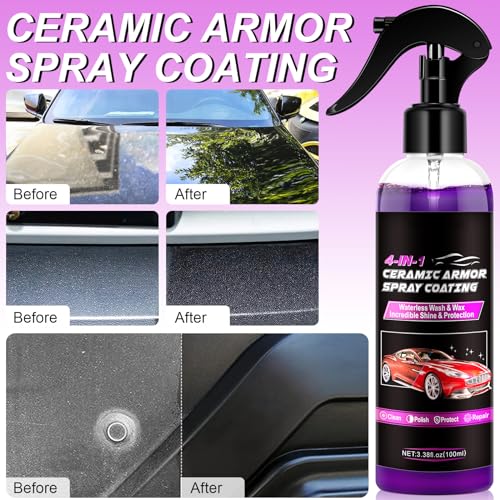 4-in-1 Ceramic Coating for Vehicles, Quick Shine Wax Formula with Water Beading Protection, Easy Wipe-On Detailing Solution for Glossy Smooth Finish, 3.38 Fl Oz