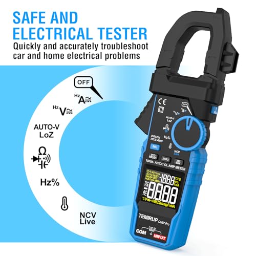 Inrush Digital Clamp Meter Multimeter - TEMIRUP T-RMS 6000 Counts 1000A Amp Voltage Tester with VFD, LOZ, Measures NCV, AC/DC Voltage Current, Continuity Capacitance Frequency Resistance, Temperature - size: CM87PRO, style: 1000A AC/DC Clamp Meter