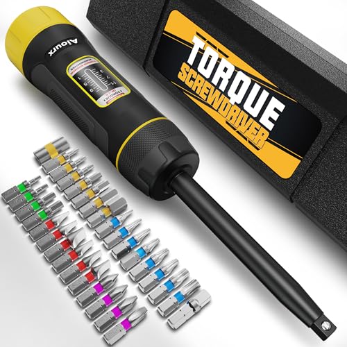 Long Shank Torque Screwdriver Set, 1-11 Inch Pounds lbs, 32 Piece 1/4" Drive Torque Screwdriver Wrench with S2 Steel Bits for Bicycle Mechanics, Mechanical Equipment, and Mounting - size: 1-11inch L