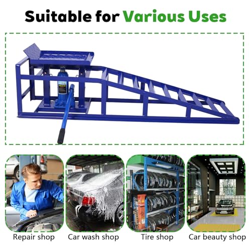 Anwick 2 Pack Hydraulic Car Ramps for Oil Changes, 5T Heavy Duty Steel Truck Ramps, Adjustable Lift Height, Low Profile Car Lift Ramp with Hydraulic Jack, Car Lifts for Home Garage (Blue, 45") - color: Blue