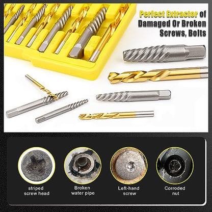 TOPEC Screw Extractor and Left Hand Drill Bit Set - 18 Piece Easy Out Bolt Extractor Kit for Removing Damaged Screws, Broken Bolts, Studs - size: 18 Piece