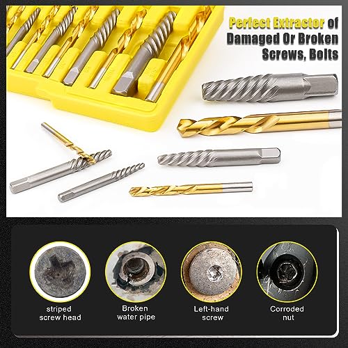 TOPEC Screw Extractor and Left Hand Drill Bit Set - 18 Piece Easy Out Bolt Extractor Kit for Removing Damaged Screws, Broken Bolts, Studs - size: 18 Piece