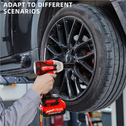 dogtooth 21V Cordless Impact Wrench 1/2 Inch, Compatible with Makita 18V Battery, Max Torque 580 N.M, Brushless Motor, Max 3200 RPM, 4 Sockets, 1 * 6.0 Ah Battery and Charger in Kit