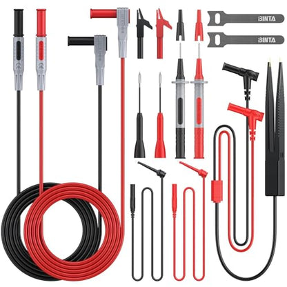 BINTA 11-Piece Multimeter Leads Kit CATII 1000V/ 19A with Alligator Clips Test Hooks Test Probes Tweezers, Professional Multimeter Leads Set for Industrial Car Home Digital Electrical Testing - style: 11PCS