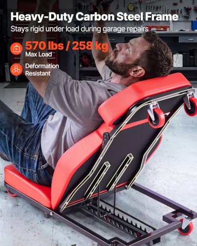 VEVOR 48.4 in 2-in-1 Mechanic Creeper, Adjustable Backrest Garage Creeper Seat, 570 lbs Under Car Rolling Chair with 6 Swivel Casters, Padded Headrest for Auto Repair - color: 44 inch
