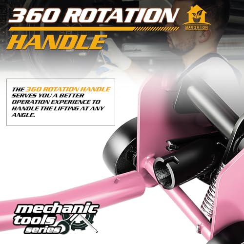 Magshion 1.5 Ton Low Profile Hydraulic Floor Jack, Heavy-Duty Steel Trolley Service Jack with Safety Valve, Swivel Casters, and Wide Saddle for Garage and Vehicle Maintenance, Pink - color: Pink