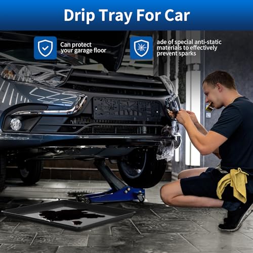 2Pcs Large Oil Drip Pan for Under Car, 22.8" x 21.6" x 1.6", Black | Heavy Duty Plastic Oil Catch Pan, Waterproof Leak-Proof Reusable,Oil Catch Pan Replacement Tray for Keep Garage Floor Clean